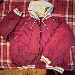 RedHead Hooded Men’s Dark Red Varsity Style Full-Zip Quilted Jacket